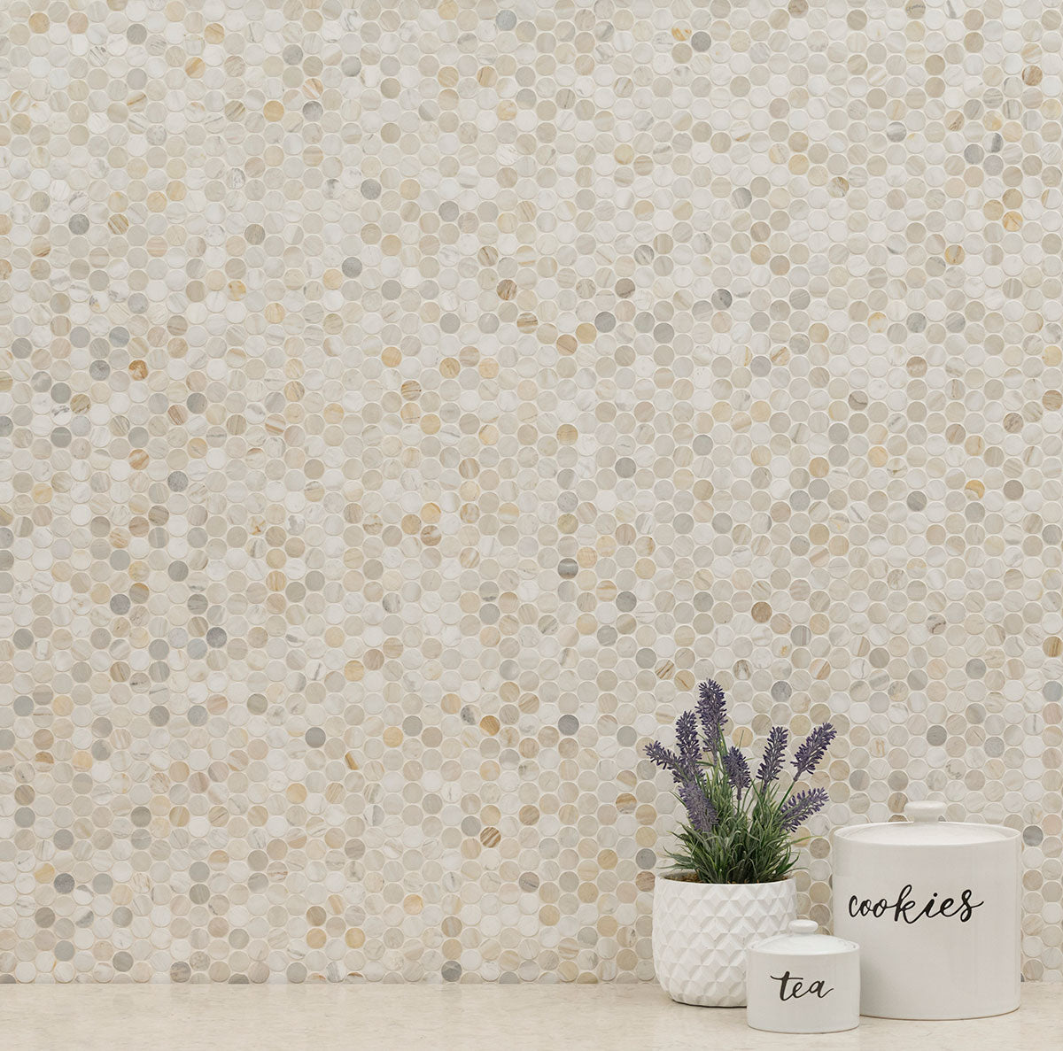 Athena Gold Penny Round 12X12 Honed Marble Mosaic Tile