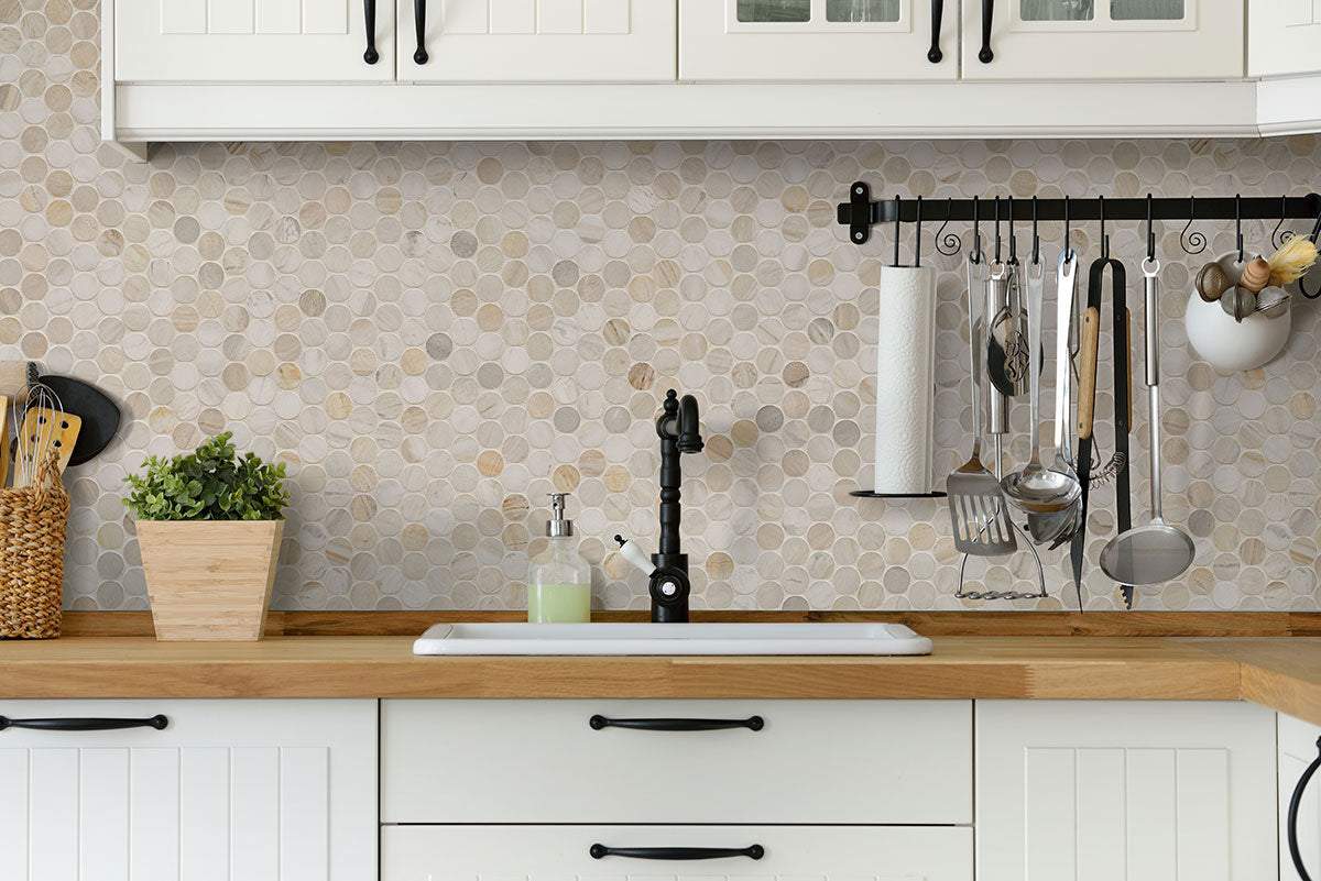 Athena Gold Penny Round 12X12 Honed Marble Mosaic Tile
