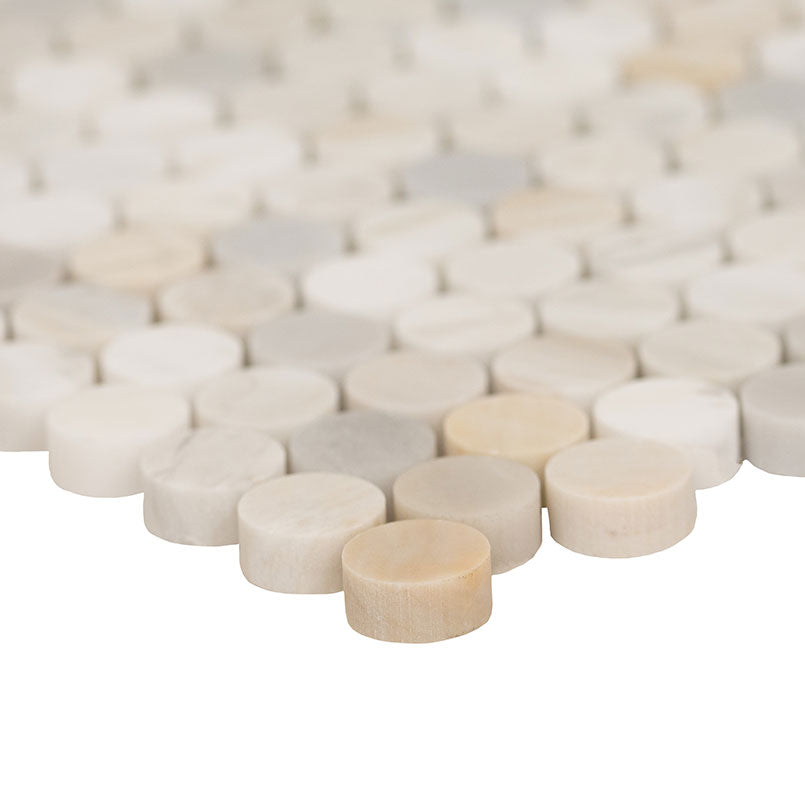 Athena Gold Penny Round 12X12 Honed Marble Mosaic Tile