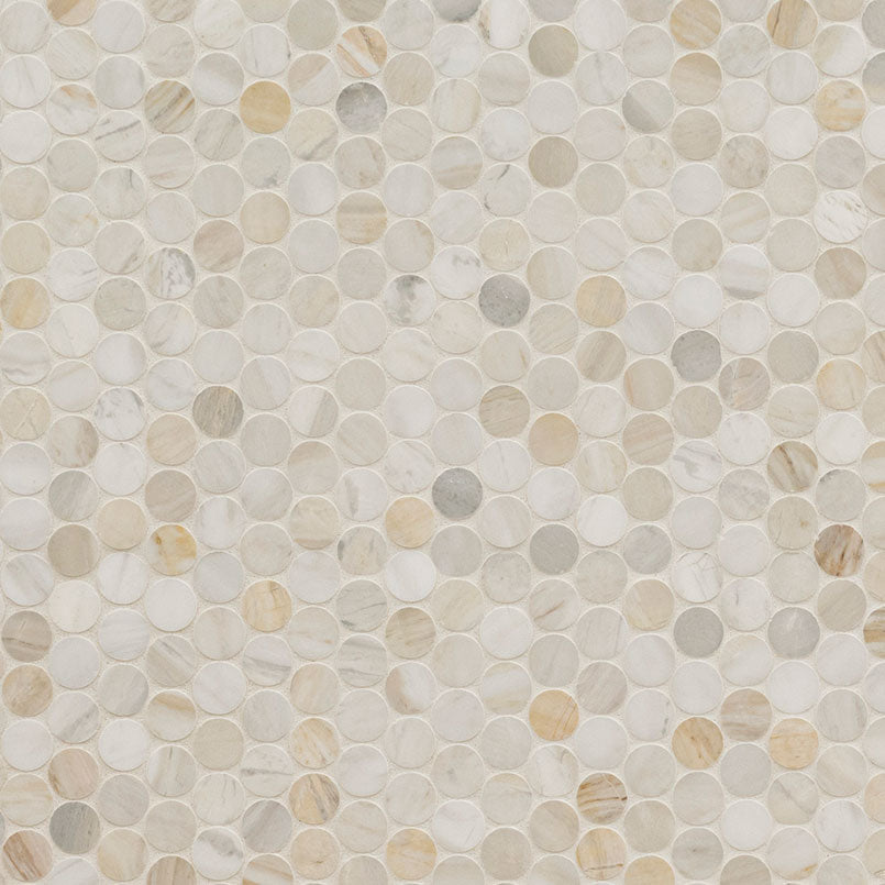 Athena Gold Penny Round 12X12 Honed Marble Mosaic Tile
