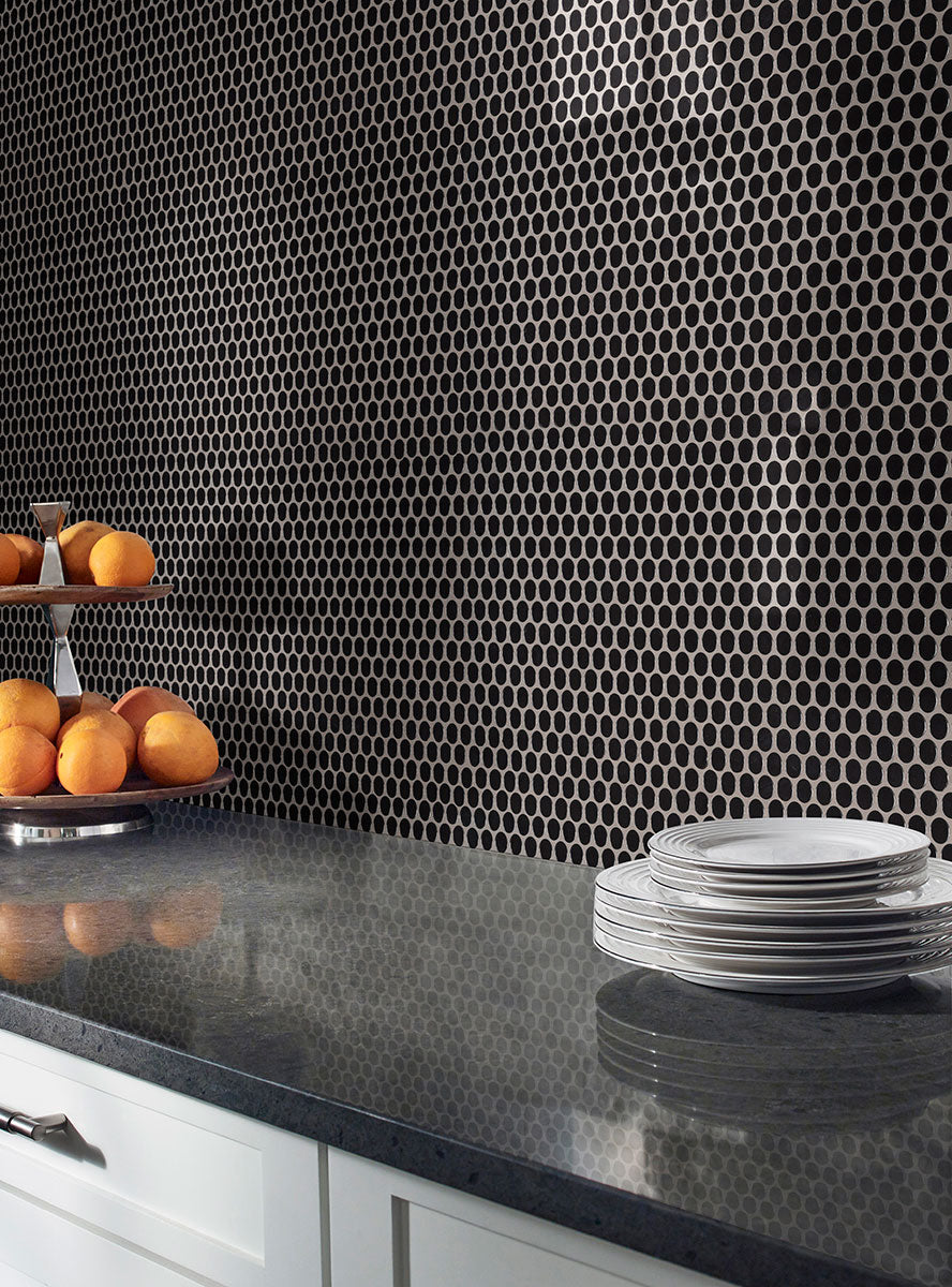 Domino Black Glossy Penny Round Mosaic