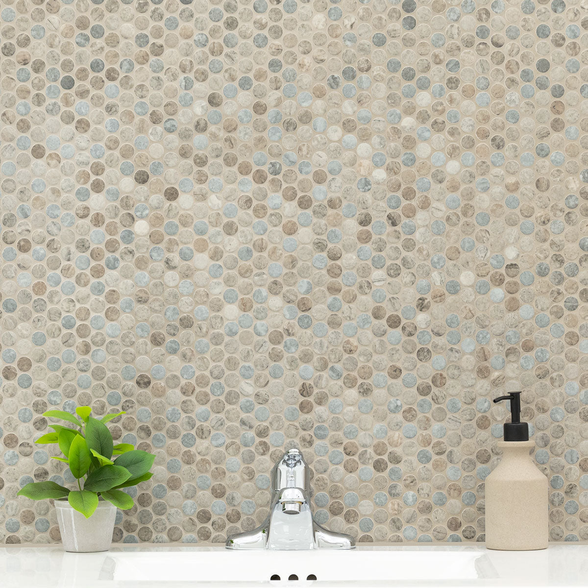 Stonella 12x12 Glossy Penny Round Glossy Glass Mosaic Tile