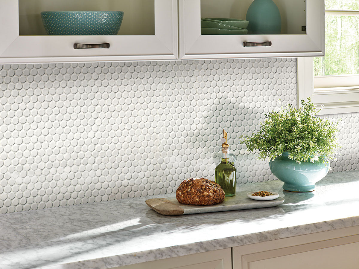White Glossy 12x12 Penny Round Mosaic Tile