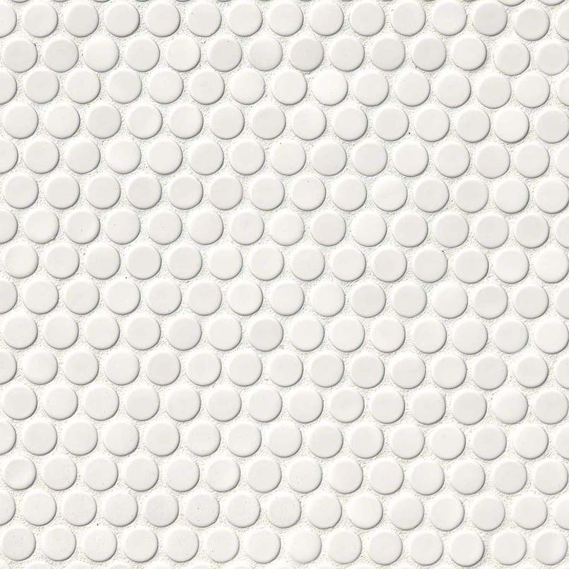 White Glossy 12x12 Penny Round Mosaic Tile