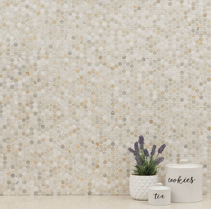 Athena Gold Penny Round 12X12 Honed Marble Mosaic Tile