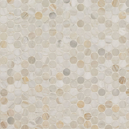 Athena Gold Penny Round 12X12 Honed Marble Mosaic Tile