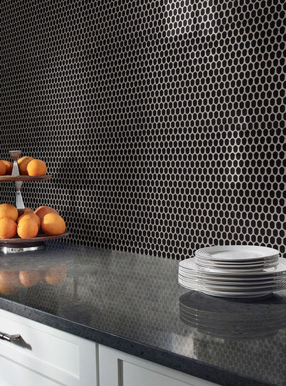 Domino Black Glossy Penny Round Mosaic