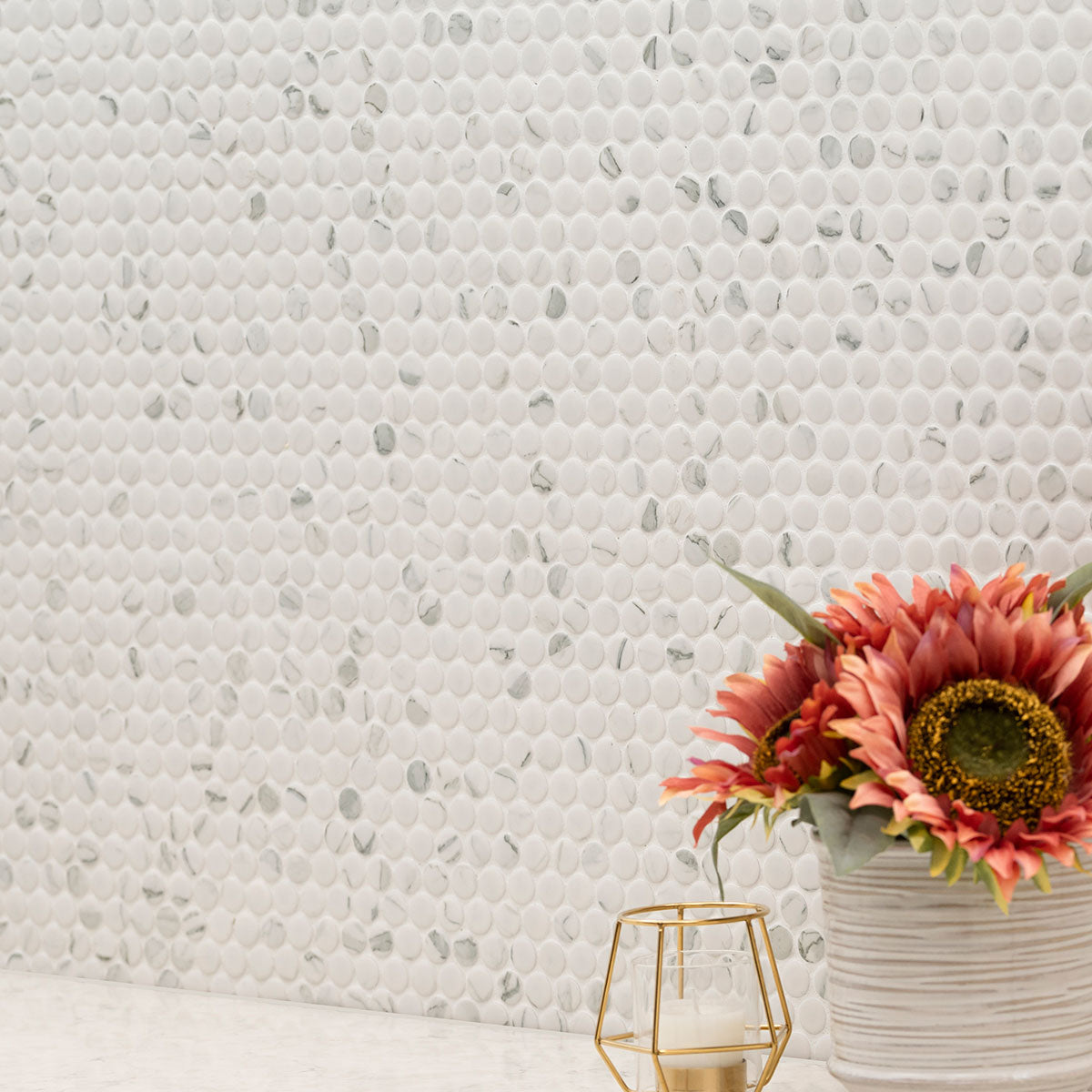Carrara Penny Round Matte Porcelain Mosaic Tile
