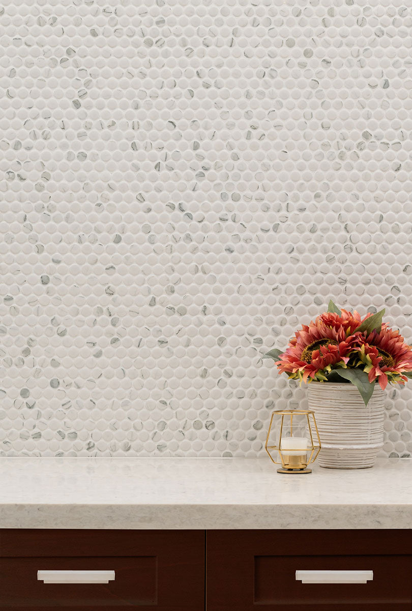 Carrara Penny Round Matte Porcelain Mosaic Tile