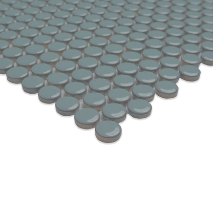 Cielo Azul Penny Round 11X12 Glossy Porcelain Mosaic Floor Wall Tile