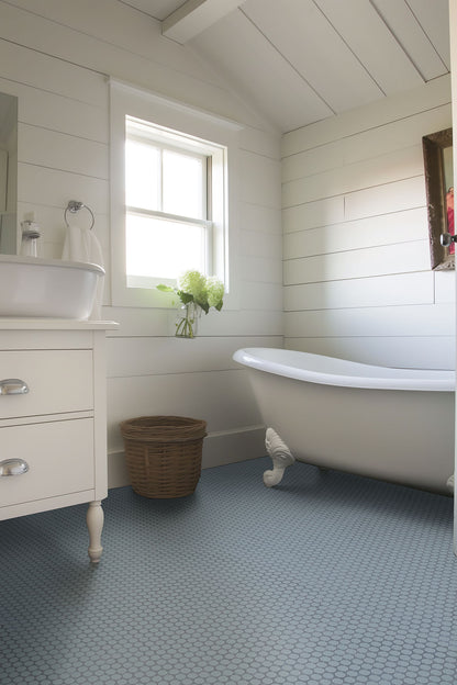 Cielo Azul Penny Round 11X12 Glossy Porcelain Mosaic Floor Wall Tile