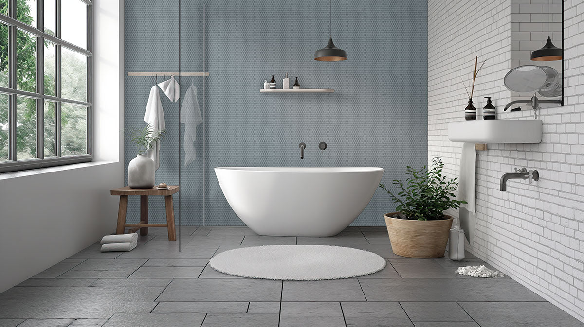 Cielo Azul Penny Round 11X12 Glossy Porcelain Mosaic Floor Wall Tile
