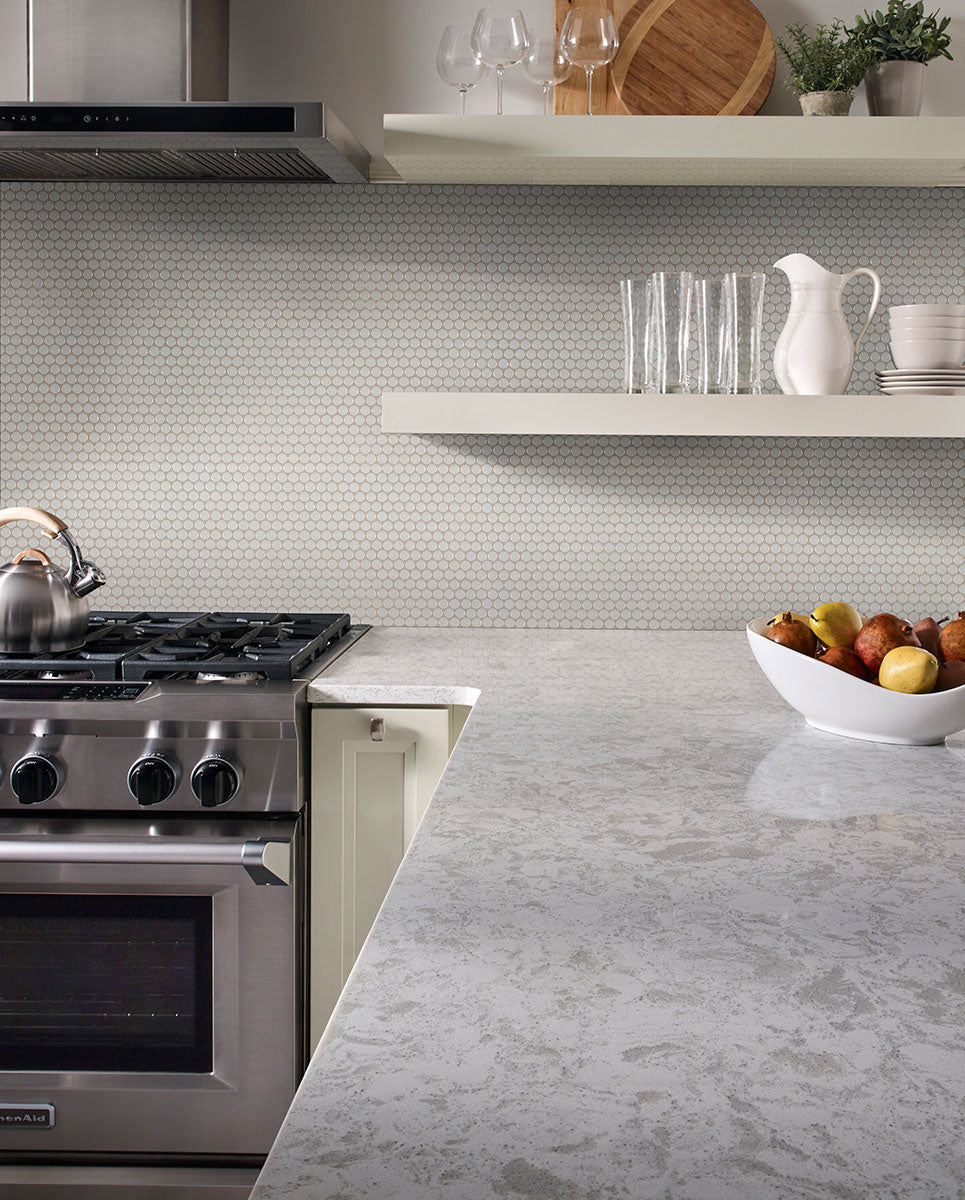 Gray Glossy 12x12 Penny Round Mosaic Tile