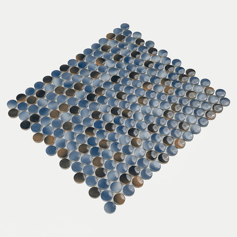 Azul Penny Round Glossy Porcelain Mosaic