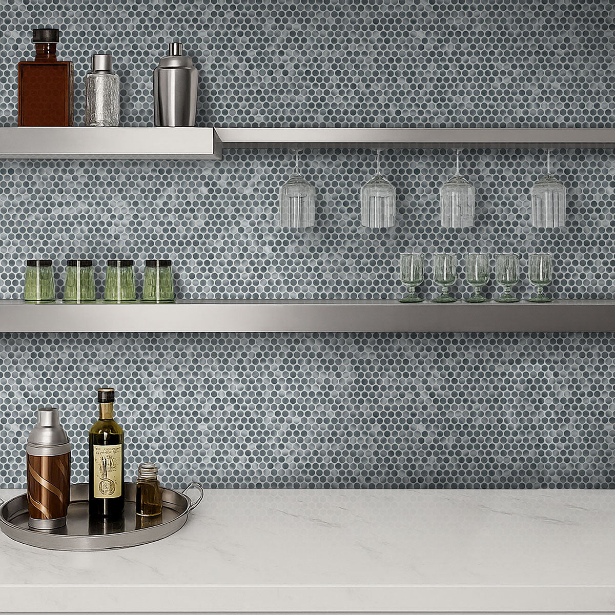 Grigio Mix Penny Round Glossy Ceramic Mosaic Tile