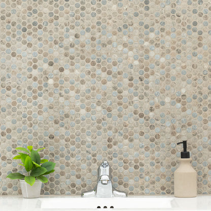 Stonella 12x12 Glossy Penny Round Glossy Glass Mosaic Tile