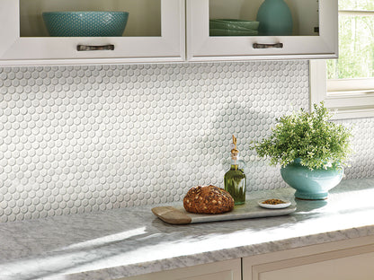 White Glossy 12x12 Penny Round Mosaic Tile