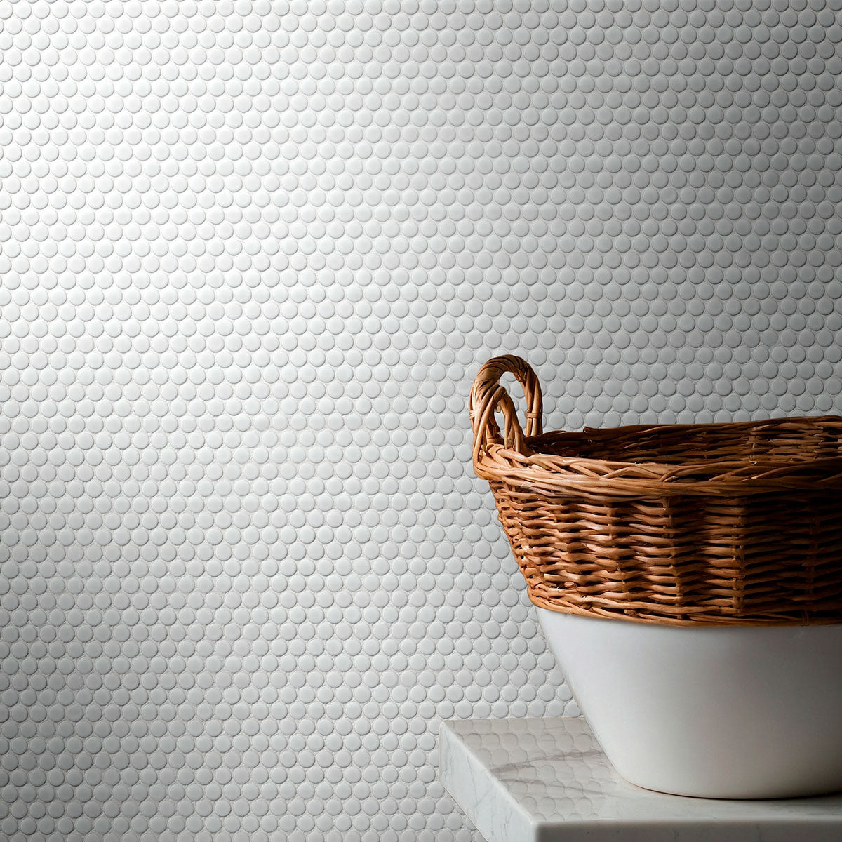 White Glossy 12x12 Penny Round Mosaic Tile
