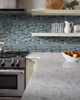 Night Sky Interlocking Pattern Crystallized Glass Mosaic by MSI in a kitchen backsplash